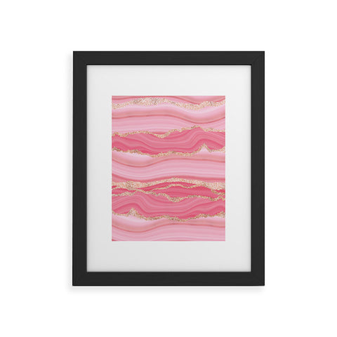 UtArt Blush Pink And Gold Marble Stripes Framed Art Print
