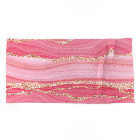 UtArt Blush Pink And Gold Marble Stripes Beach Towel