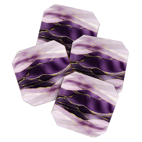 UtArt Day And Night Purple Marble Landscape Coaster Set