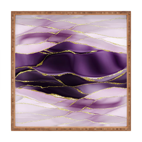 UtArt Day And Night Purple Marble Landscape Square Tray