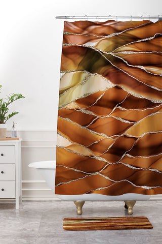 UtArt Desert Hot Copper Marble Landscapes Shower Curtain And Mat