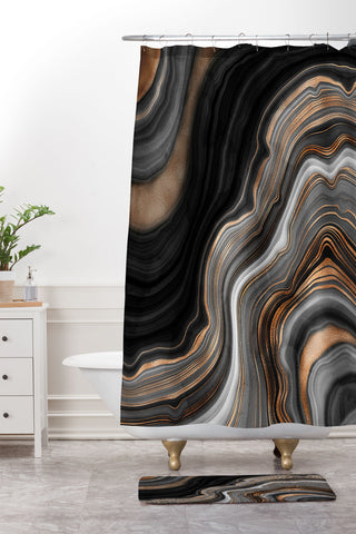 UtArt Elegant black marble with gold Shower Curtain And Mat