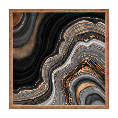 UtArt Elegant black marble with gold Square Tray