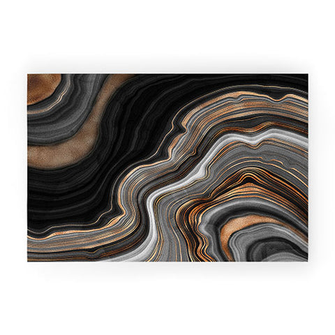 UtArt Elegant black marble with gold Welcome Mat