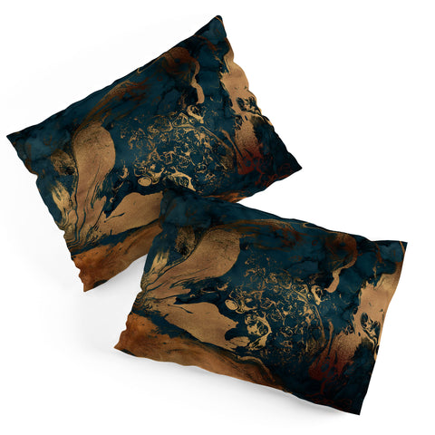 UtArt Emerald Indigo And Copper Glam Pillow Shams