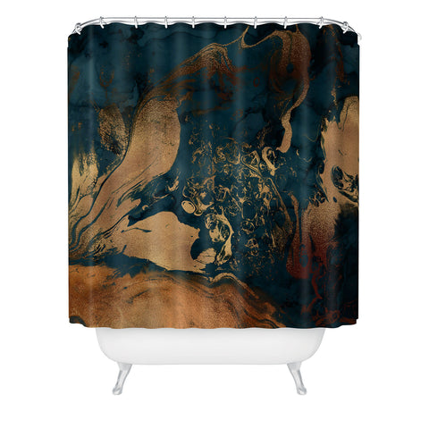 UtArt Emerald Indigo And Copper Glam Shower Curtain