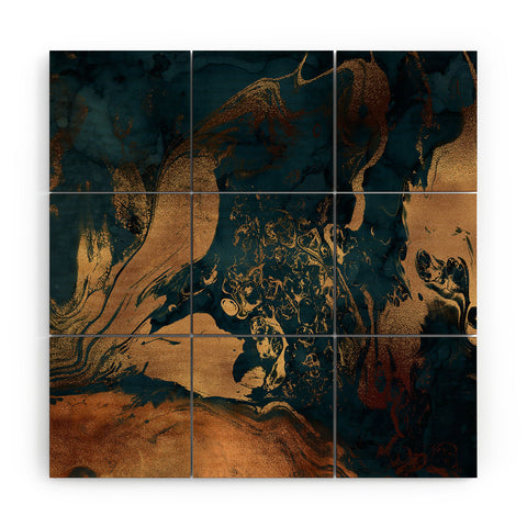 UtArt Emerald Indigo And Copper Glam Wood Wall Mural