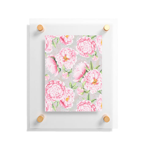 UtArt Hygge Blush Pink Peonies Pattern on Gray Floating Acrylic Print