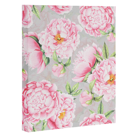 UtArt Hygge Blush Pink Peonies Pattern on Gray Art Canvas