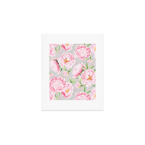 UtArt Hygge Blush Pink Peonies Pattern on Gray Art Print