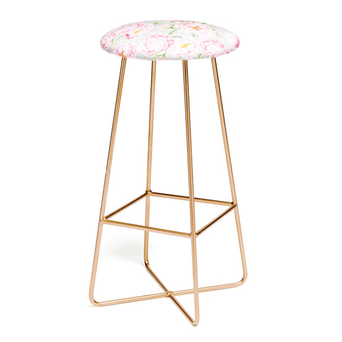 UtArt Hygge Blush Pink Peonies Pattern on Gray Bar Stool
