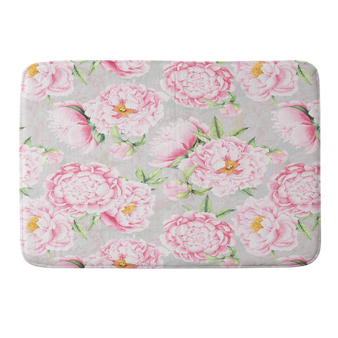 UtArt Hygge Blush Pink Peonies Pattern on Gray Memory Foam Bath Mat