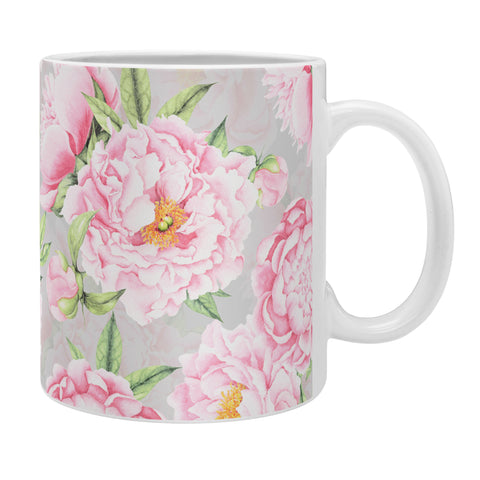 UtArt Hygge Blush Pink Peonies Pattern on Gray Coffee Mug
