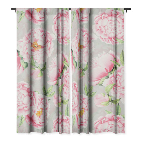 UtArt Hygge Blush Pink Peonies Pattern on Gray Blackout Non Repeat