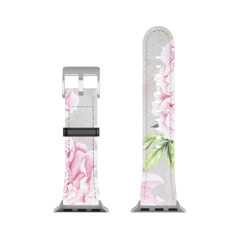 UtArt Hygge Blush Pink Peonies Pattern on Gray Apple Watch Band