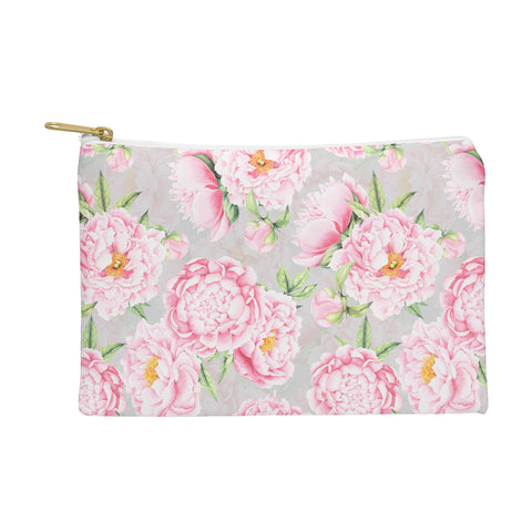 UtArt Hygge Blush Pink Peonies Pattern on Gray Pouch