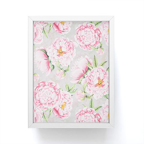 UtArt Hygge Blush Pink Peonies Pattern on Gray Framed Mini Art Print