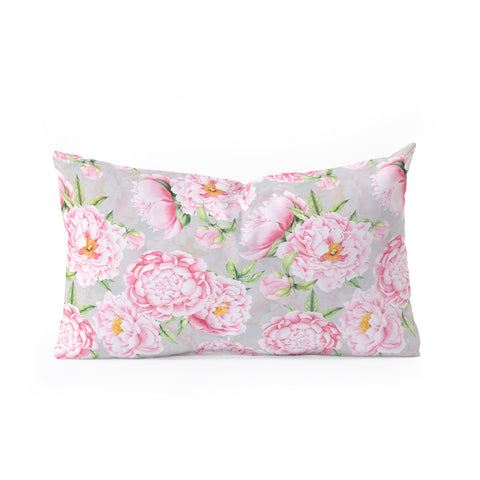 UtArt Hygge Blush Pink Peonies Pattern on Gray Oblong Throw Pillow
