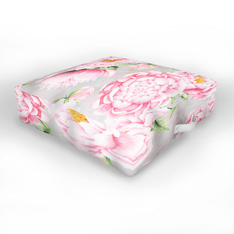 UtArt Hygge Blush Pink Peonies Pattern on Gray Outdoor Floor Cushion
