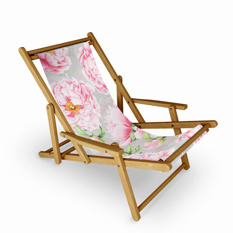 UtArt Hygge Blush Pink Peonies Pattern on Gray Sling Chair