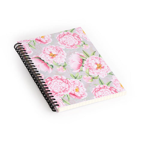 UtArt Hygge Blush Pink Peonies Pattern on Gray Spiral Notebook