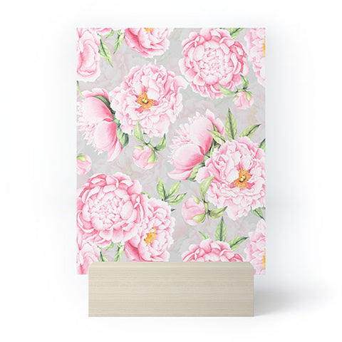 UtArt Hygge Blush Pink Peonies Pattern on Gray Mini Art Print