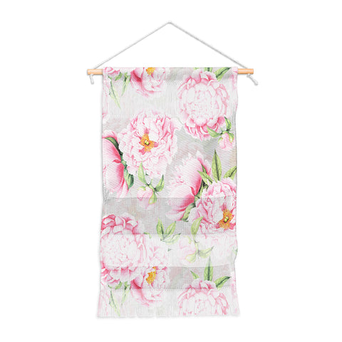 UtArt Hygge Blush Pink Peonies Pattern on Gray Wall Hanging Portrait