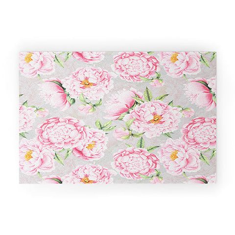 UtArt Hygge Blush Pink Peonies Pattern on Gray Welcome Mat