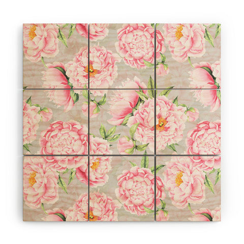 UtArt Hygge Blush Pink Peonies Pattern on Gray Wood Wall Mural