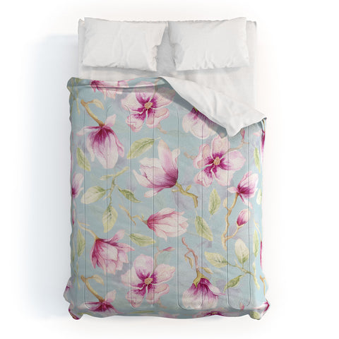 UtArt Hygge Hand Painted Watercolor Magnolia Blossoms Comforter