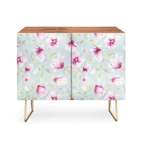 UtArt Hygge Hand Painted Watercolor Magnolia Blossoms Credenza