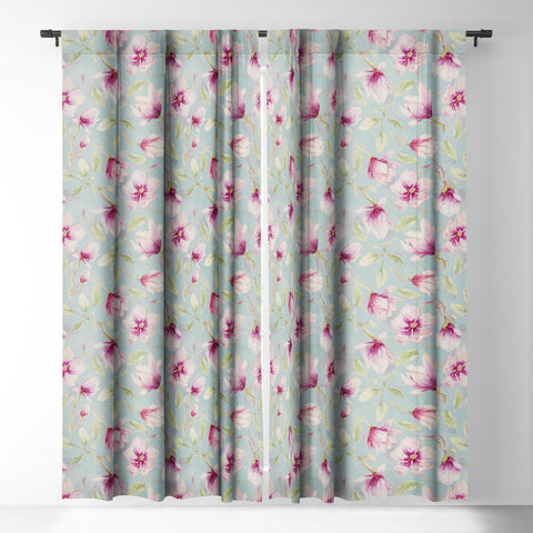 UtArt Hygge Hand Painted Watercolor Magnolia Blossoms Blackout Window Curtain