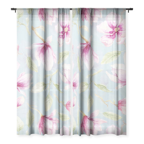 UtArt Hygge Hand Painted Watercolor Magnolia Blossoms Sheer Non Repeat