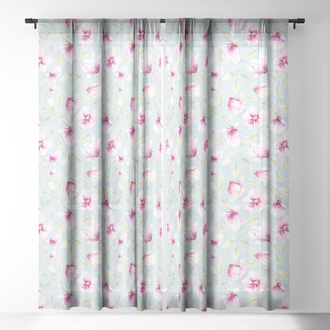 UtArt Hygge Hand Painted Watercolor Magnolia Blossoms Sheer Window Curtain