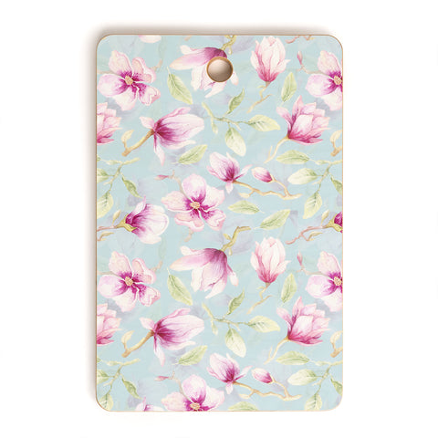 UtArt Hygge Hand Painted Watercolor Magnolia Blossoms Cutting Board Rectangle