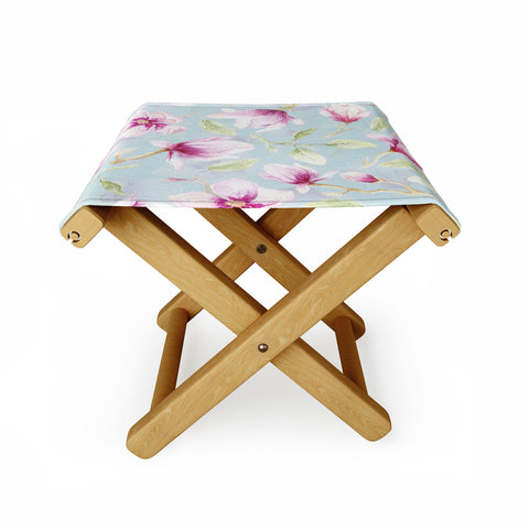 UtArt Hygge Hand Painted Watercolor Magnolia Blossoms Folding Stool