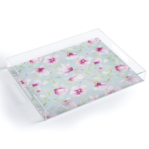 UtArt Hygge Hand Painted Watercolor Magnolia Blossoms Acrylic Tray
