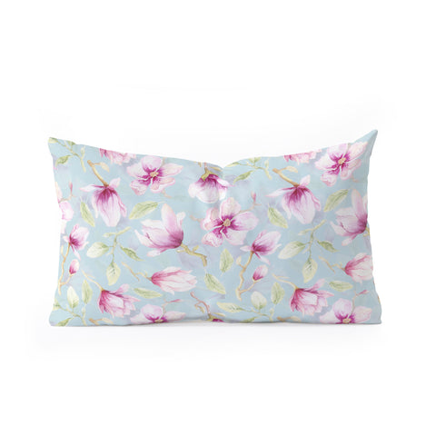 UtArt Hygge Hand Painted Watercolor Magnolia Blossoms Oblong Throw Pillow
