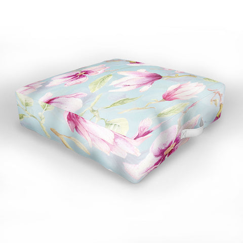 UtArt Hygge Hand Painted Watercolor Magnolia Blossoms Outdoor Floor Cushion