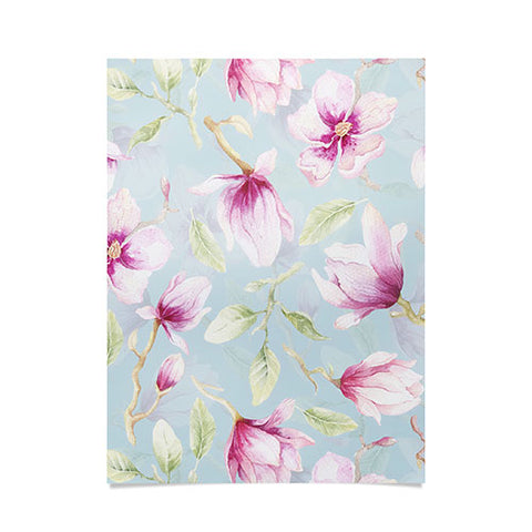 UtArt Hygge Hand Painted Watercolor Magnolia Blossoms Poster