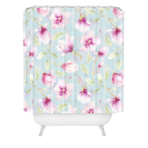 UtArt Hygge Hand Painted Watercolor Magnolia Blossoms Shower Curtain