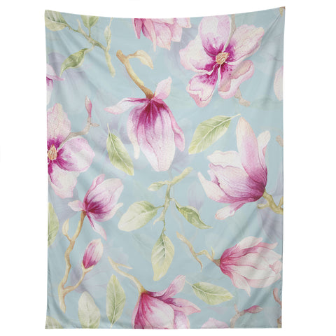 UtArt Hygge Hand Painted Watercolor Magnolia Blossoms Tapestry