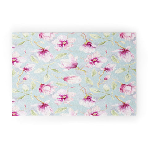 UtArt Hygge Hand Painted Watercolor Magnolia Blossoms Welcome Mat