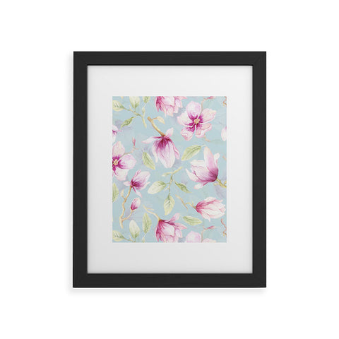 UtArt Hygge Hand Painted Watercolor Magnolia Blossoms Framed Art Print