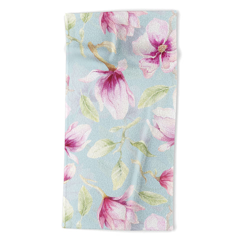 UtArt Hygge Hand Painted Watercolor Magnolia Blossoms Beach Towel