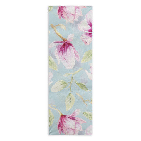 UtArt Hygge Hand Painted Watercolor Magnolia Blossoms Yoga Towel