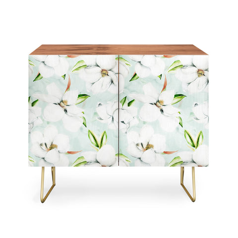 UtArt Hygge Magnolia Watercolor Pastel Flowers Credenza