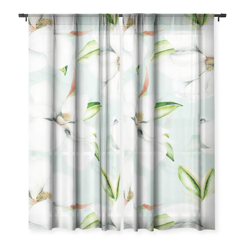UtArt Hygge Magnolia Watercolor Pastel Flowers Sheer Non Repeat