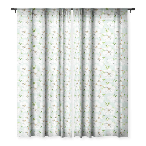 UtArt Hygge Magnolia Watercolor Pastel Flowers Sheer Window Curtain