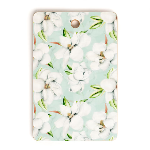 UtArt Hygge Magnolia Watercolor Pastel Flowers Cutting Board Rectangle